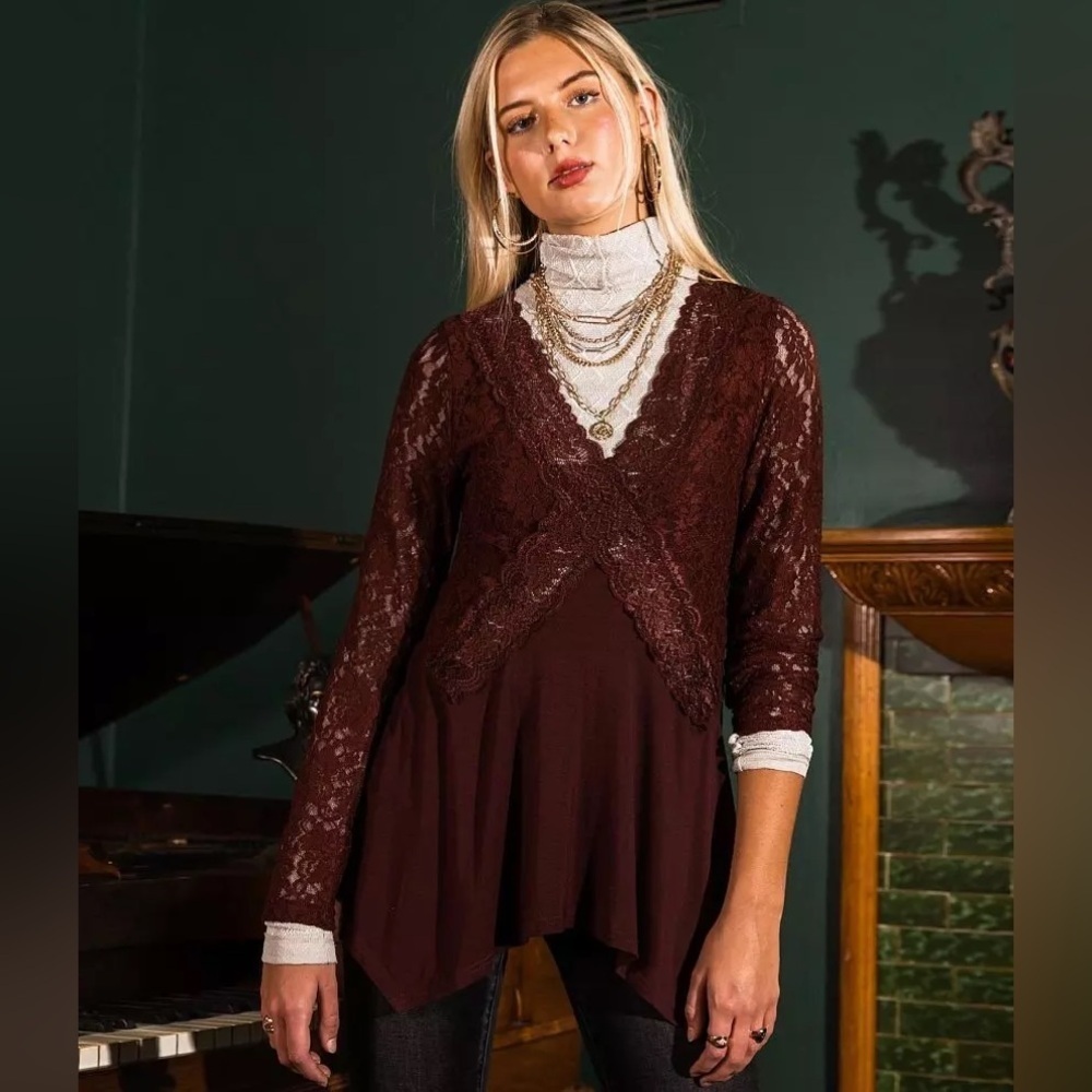 Buckle Gimmicks Western Maroon Lace Knit Top Layering Piece Size S #1590